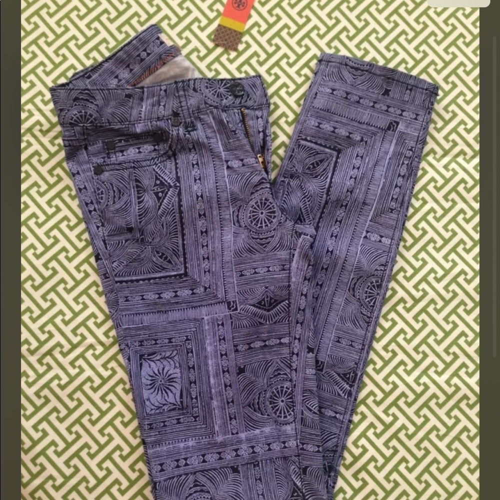 NWT Tory Burch Ivy Super Skinny Ankle Jean Lavender Mist Boho Print Sz 24 Jean